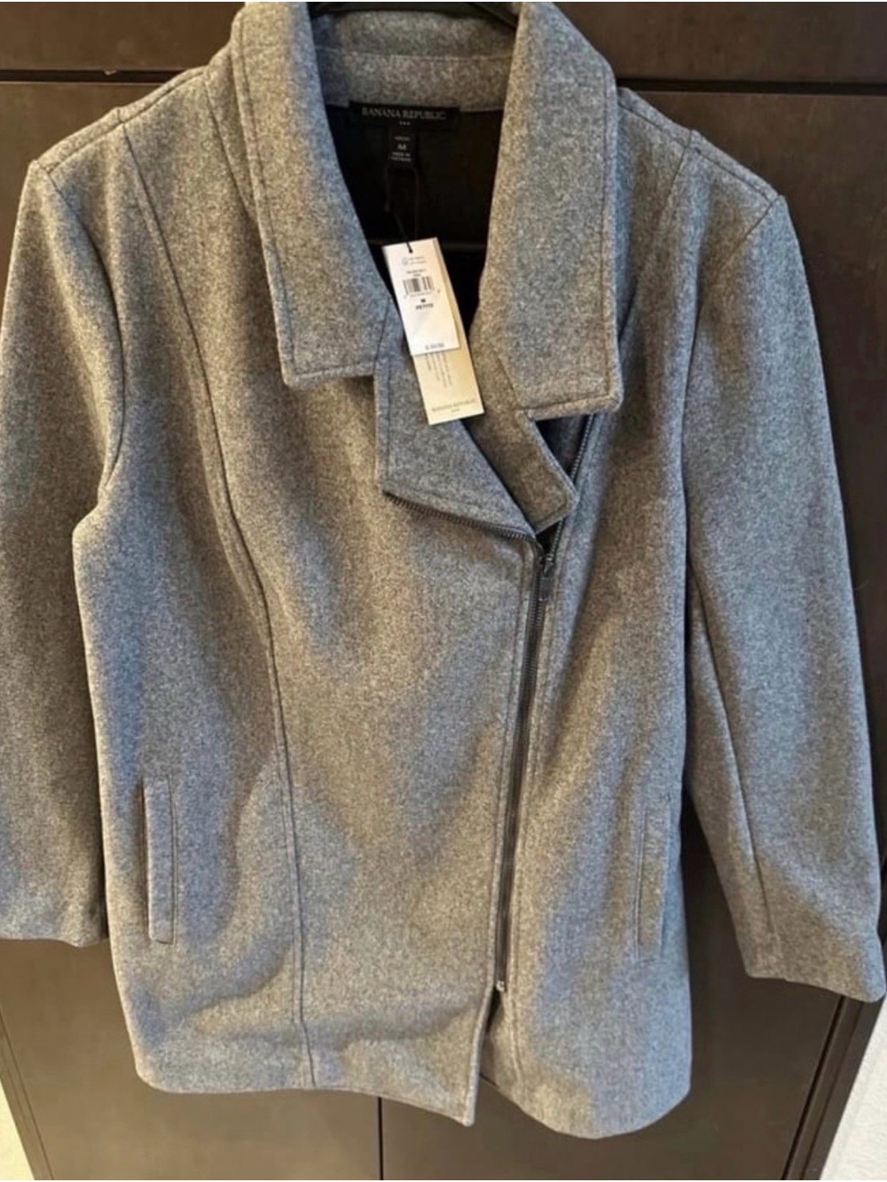 Banana Republic Gray Wool-Blend Asymmetrical Pea Coat